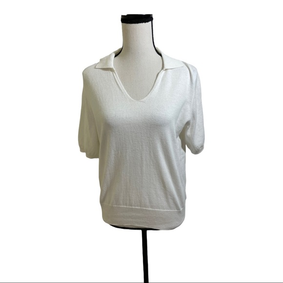 Pure collection collared white short sleeve knit top. Size 8/10 cotton - Picture 1 of 12